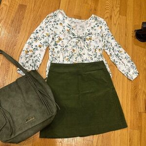 J. Crew Olive Green Corduroy Skirt
